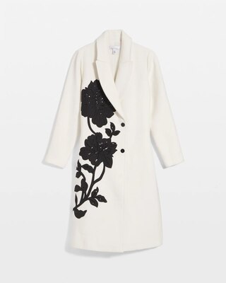 Floral Embellished Wool-Blend Melton Coat | White House Black Market